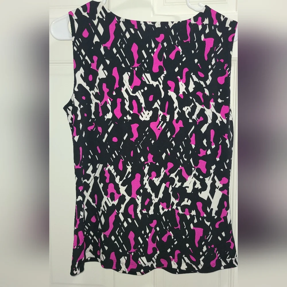 Calvin Klein Black Sleeveless Top with Pink & White Abstract Print - Picture 5 of 5